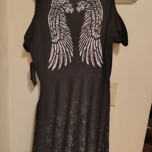 Black Dress with White Wing Design